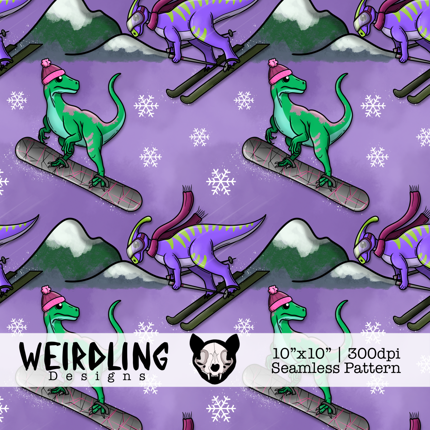 Dino Slalom - Exclusive Seamless Pattern - Multiple Colourways