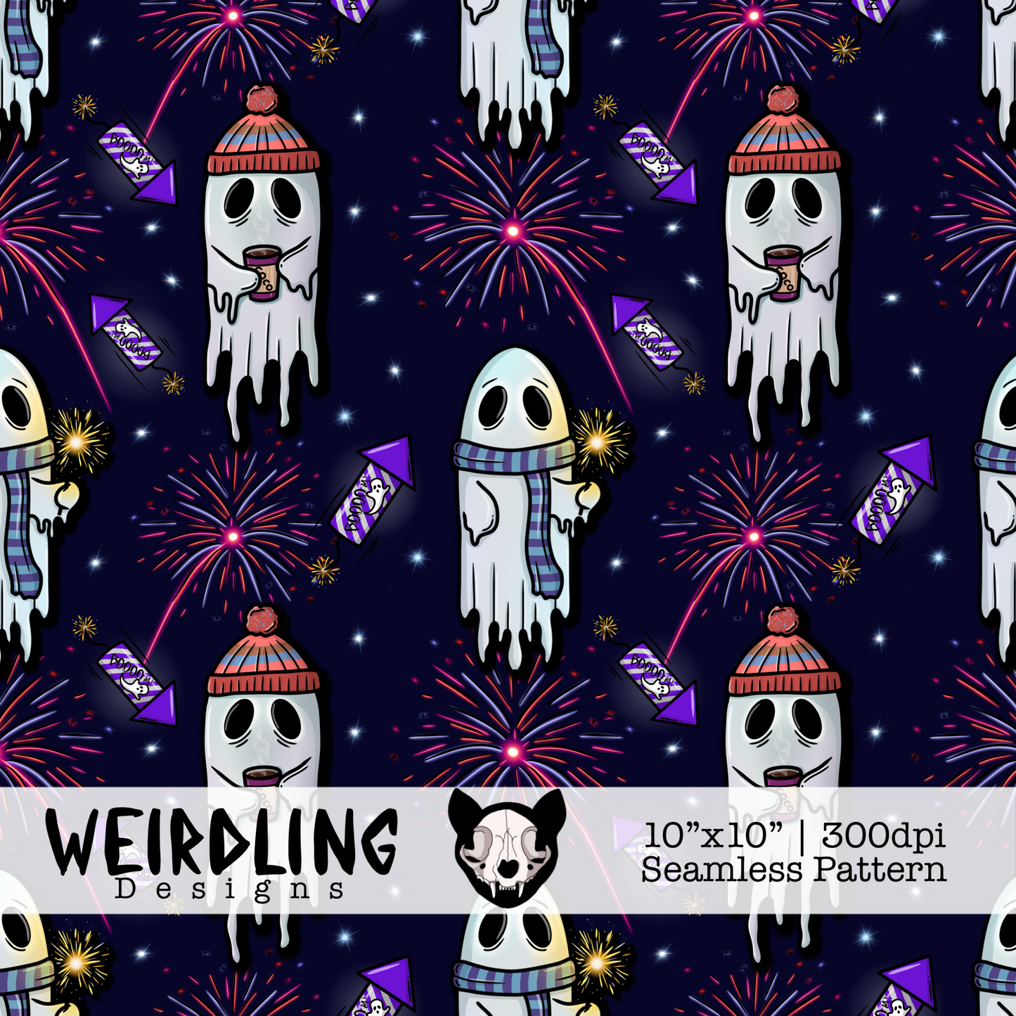 Boo-Fire Night - Exclusive Seamless Pattern - Multiple Colourways