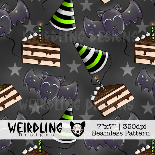 Batty Birthday - Exclusive Seamless Pattern - Multiple Colourways