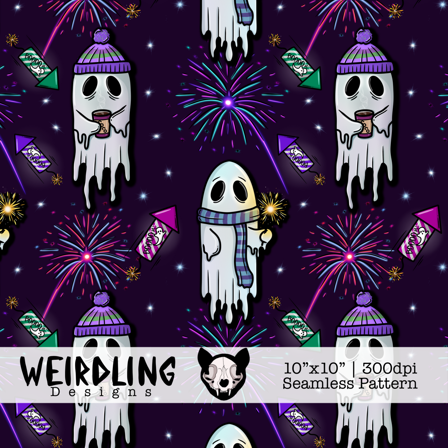 Boo-Fire Night - Exclusive Seamless Pattern - Multiple Colourways