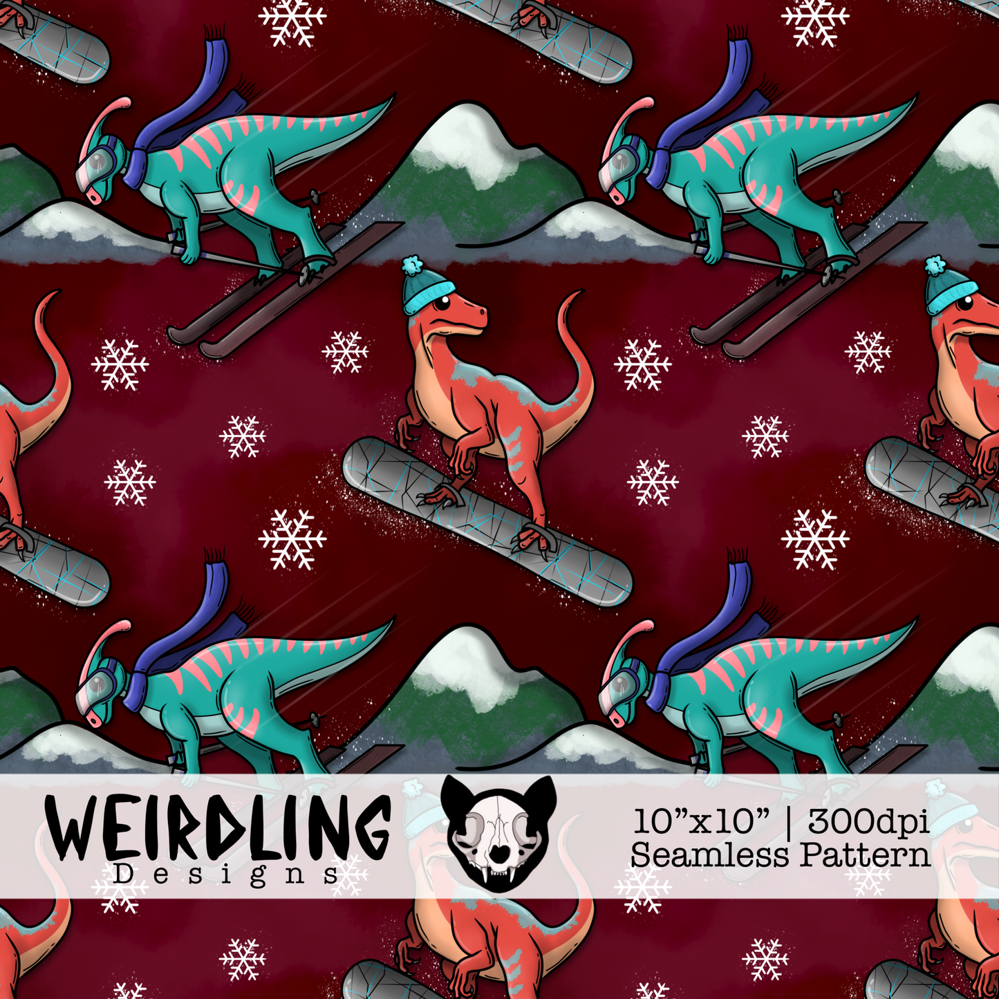 Dino Slalom - Exclusive Seamless Pattern - Multiple Colourways