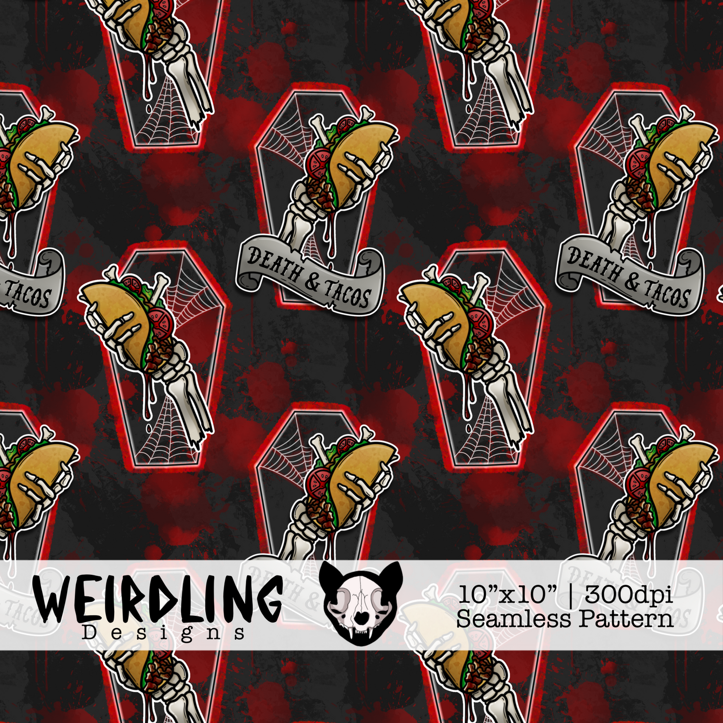 Death & Tacos - Exclusive Seamless Pattern - Multiple Colourways