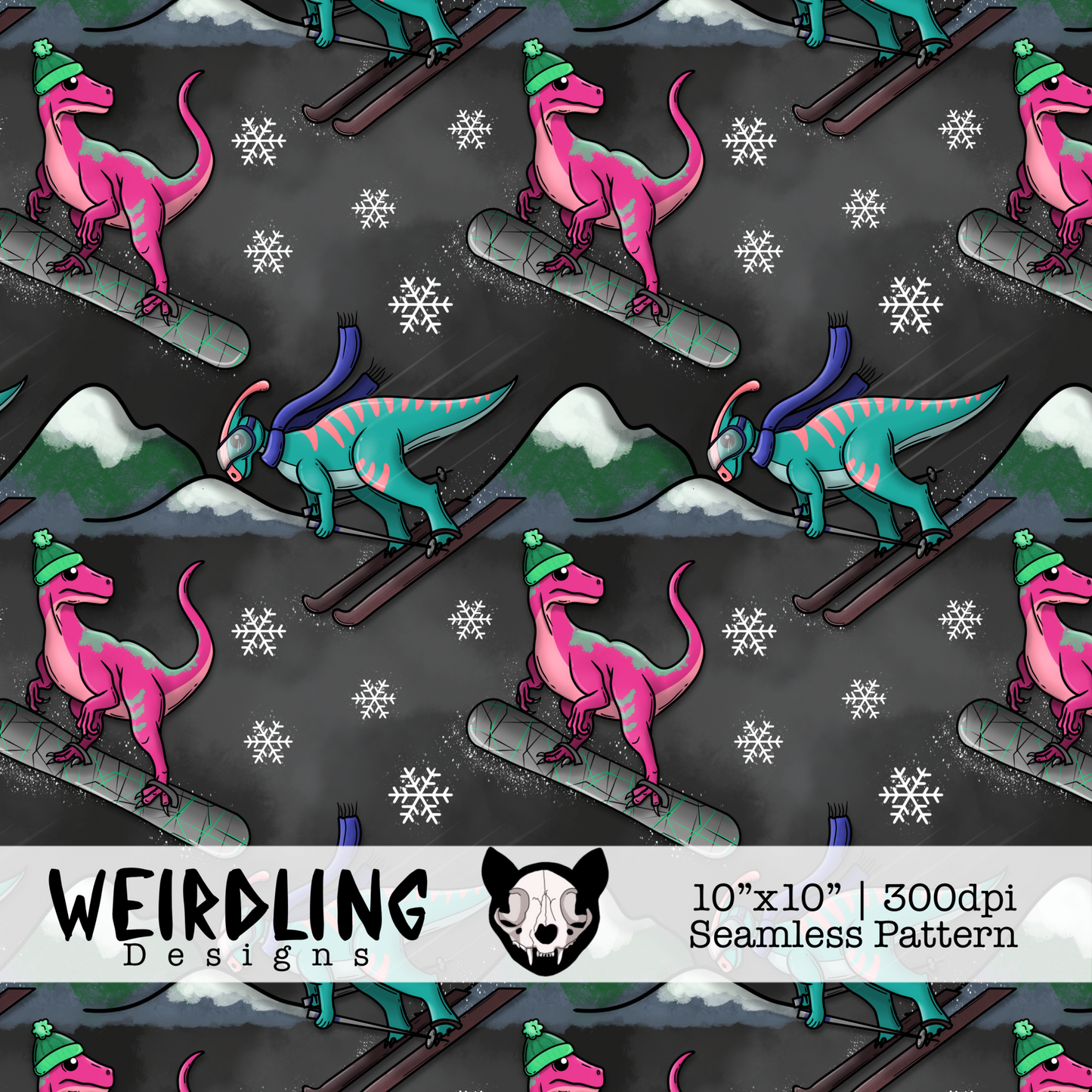 Dino Slalom - Exclusive Seamless Pattern - Multiple Colourways